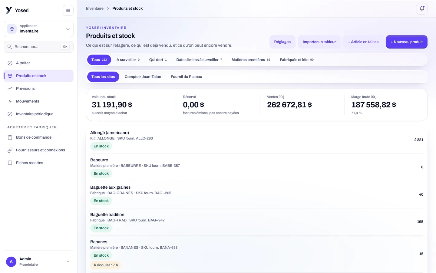 L’inventaire : stock réel et disponible par boutique