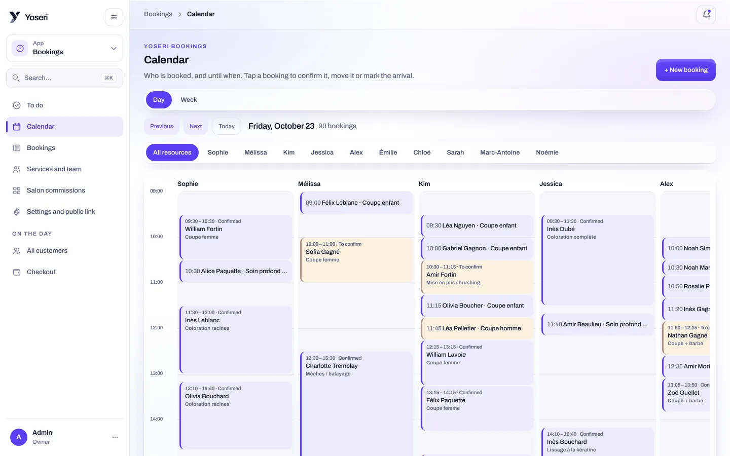 A salon’s booking calendar